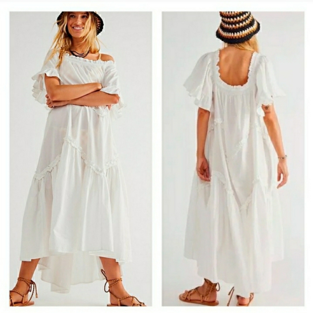 Free People Harriet Midi Tiered Smock Cotton Dress Endless Summer Small